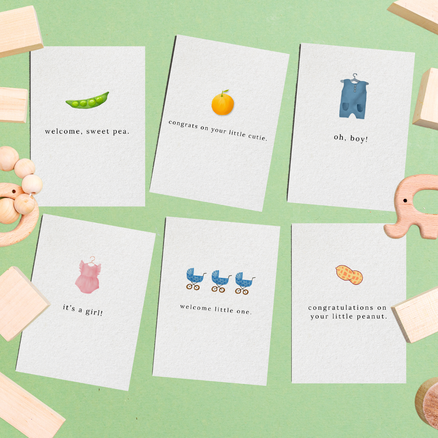 Welcome, sweet pea new baby greeting card