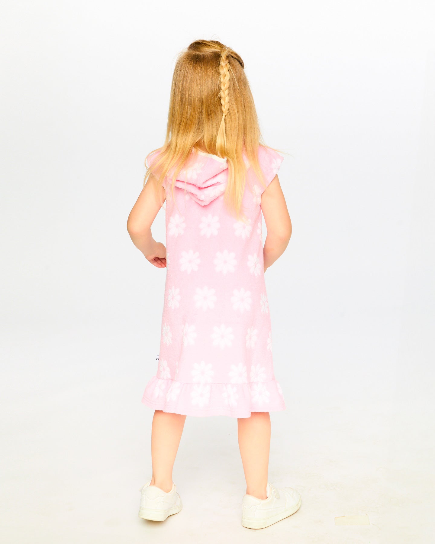Terry Cloth Beach Hoodie Dress - Pink Daisy Swim Cover Up