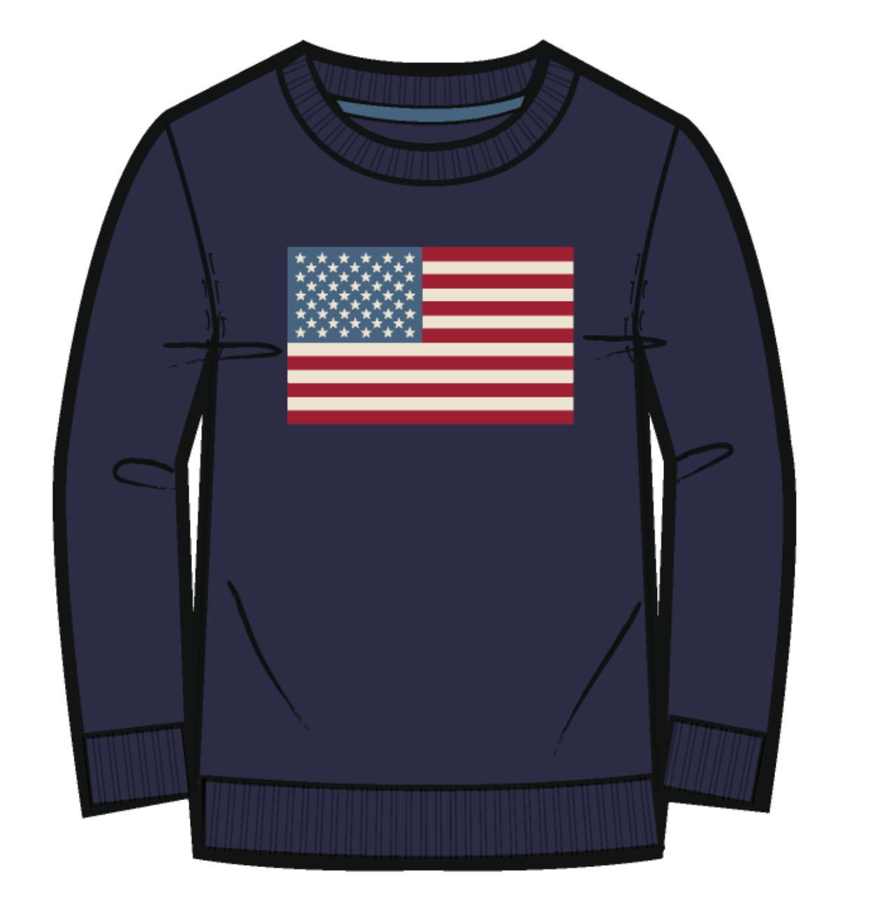 Flag Sweater - Navy Crew Adult - Organic Cotton