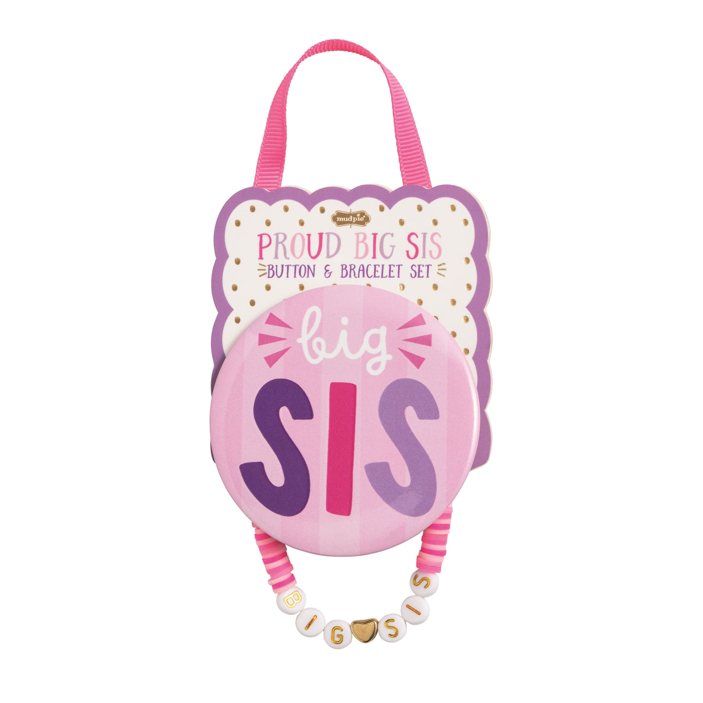 Big Sis Pink Sibling Bracelet & Pin Set