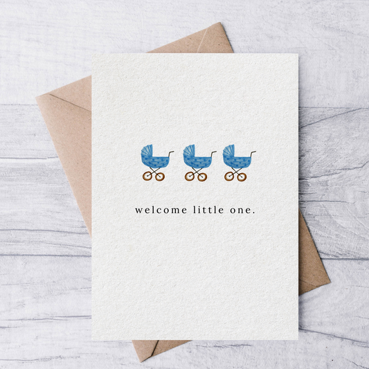 Welcome little one baby card (blue)