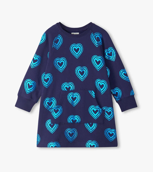 Rainbow Hearts Sweatshirt Dress