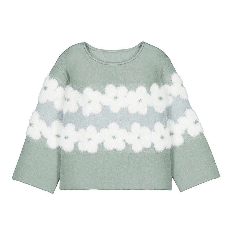 Jacquard Sage Floral Fuzzy Sweater
