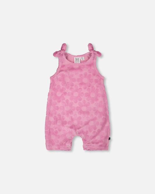 Terry Floral Romper with Pink Bows
