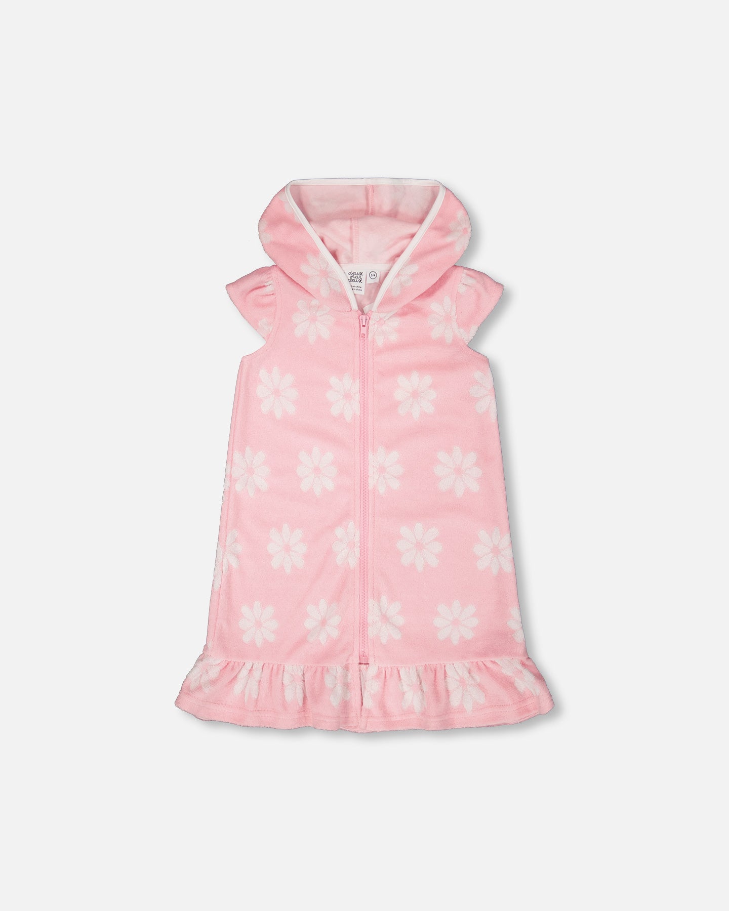 Terry Cloth Beach Hoodie Dress - Pink Daisy Swim Cover Up