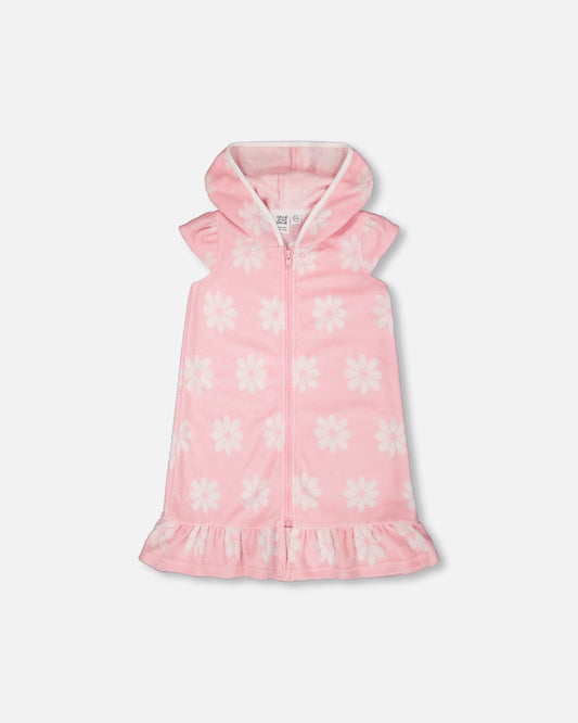 Terry Cloth Beach Hoodie Dress - Pink Daisy Swim Cover Up