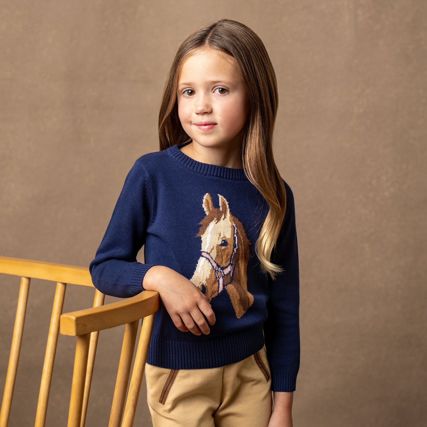 Navy Organic Horse Intarsia Sweater