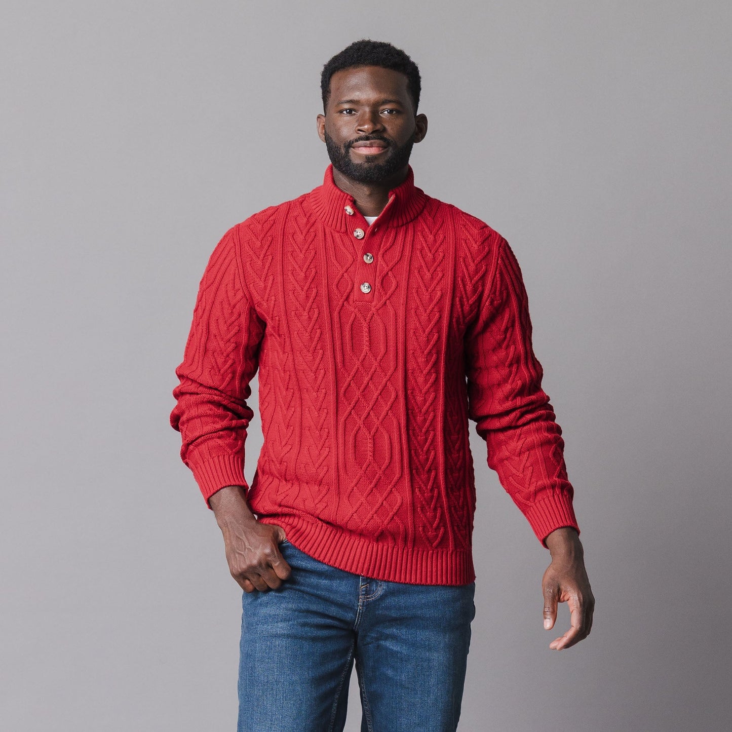 Adult Red Organic Cotton Cable Sweater