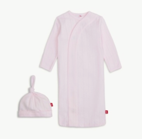 LOVE LINES ORGANIC COTTON POINTELLE MAGNETIC GOWN + HAT SET