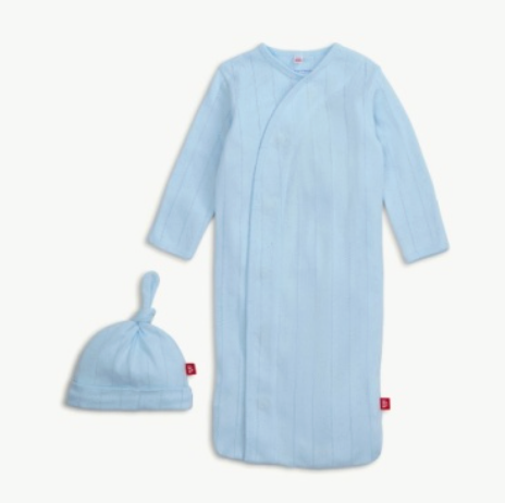 LOVE LINES ORGANIC COTTON POINTELLE MAGNETIC GOWN + HAT SET