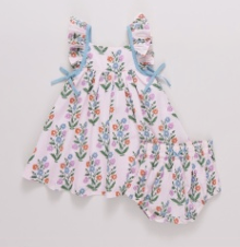 Ailee dress Set - Pink Dewdrop Block Print