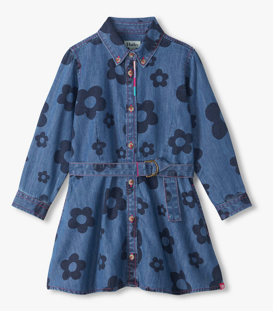 Big Flowers Swing Jean Dress