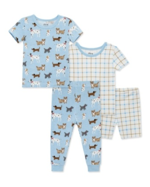 4-Piece Bamboo Pajama Set - Puppy & Plaid