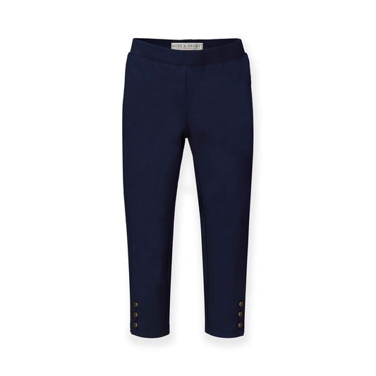 Navy Button Cuff Ponte Pant