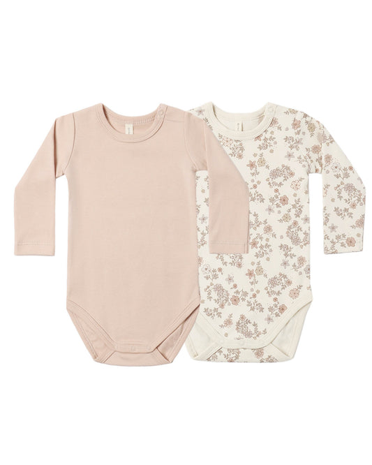 JERSEY BODYSUIT, 2 PACK FLORAL VINE, DUSTY ROSE