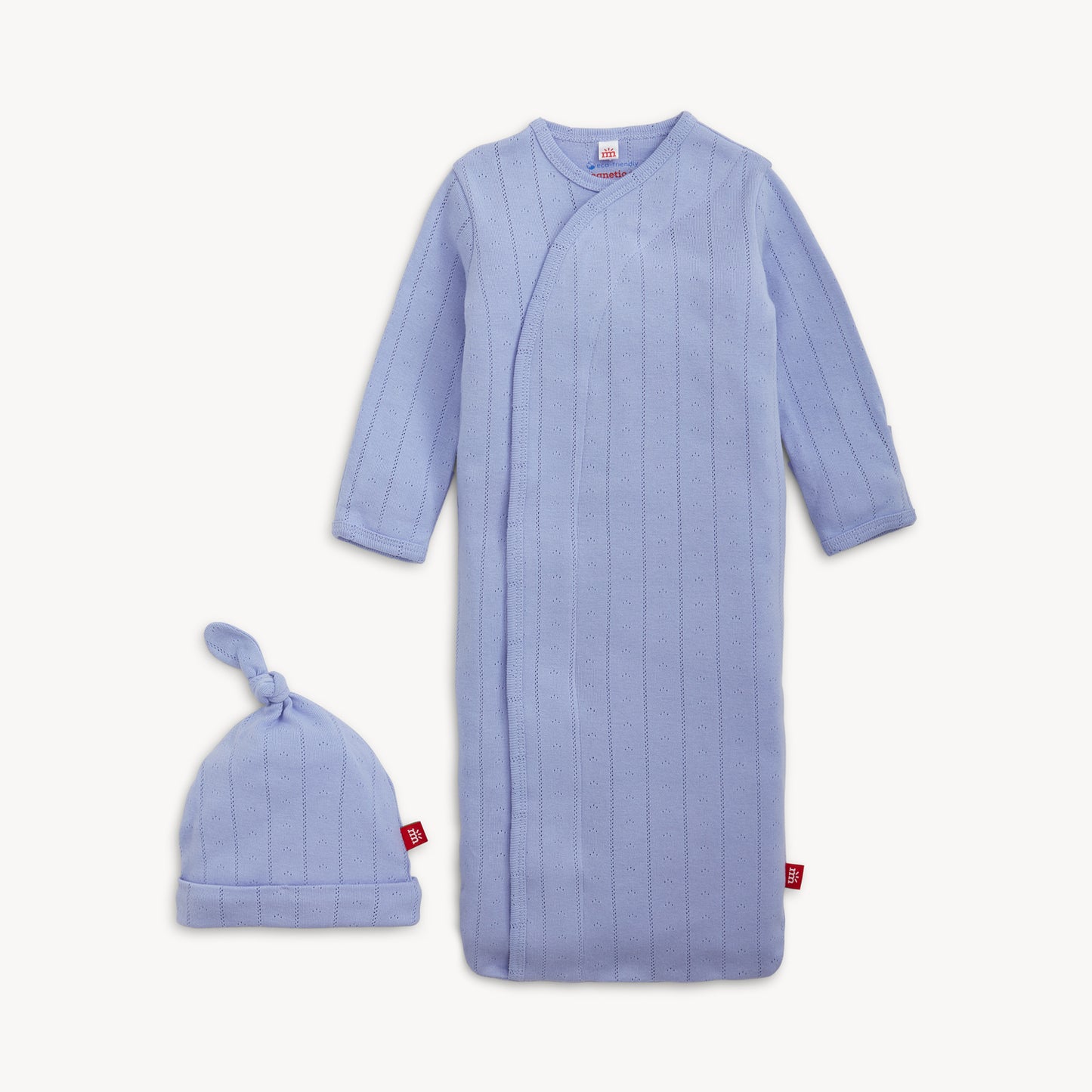LOVE LINES ORGANIC COTTON POINTELLE MAGNETIC GOWN + HAT SET