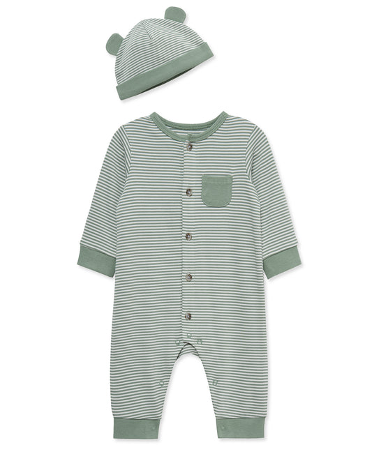 Sage Striped Playsuit & Hat Set