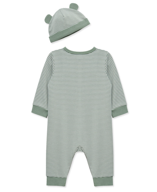 Sage Striped Playsuit & Hat Set